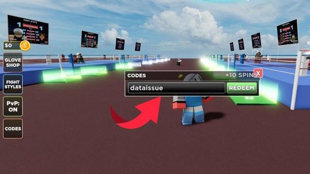 Nhập mã code game Boxing Roblox vào ô trống rồi nhấn chọn Redeem để xác nhận